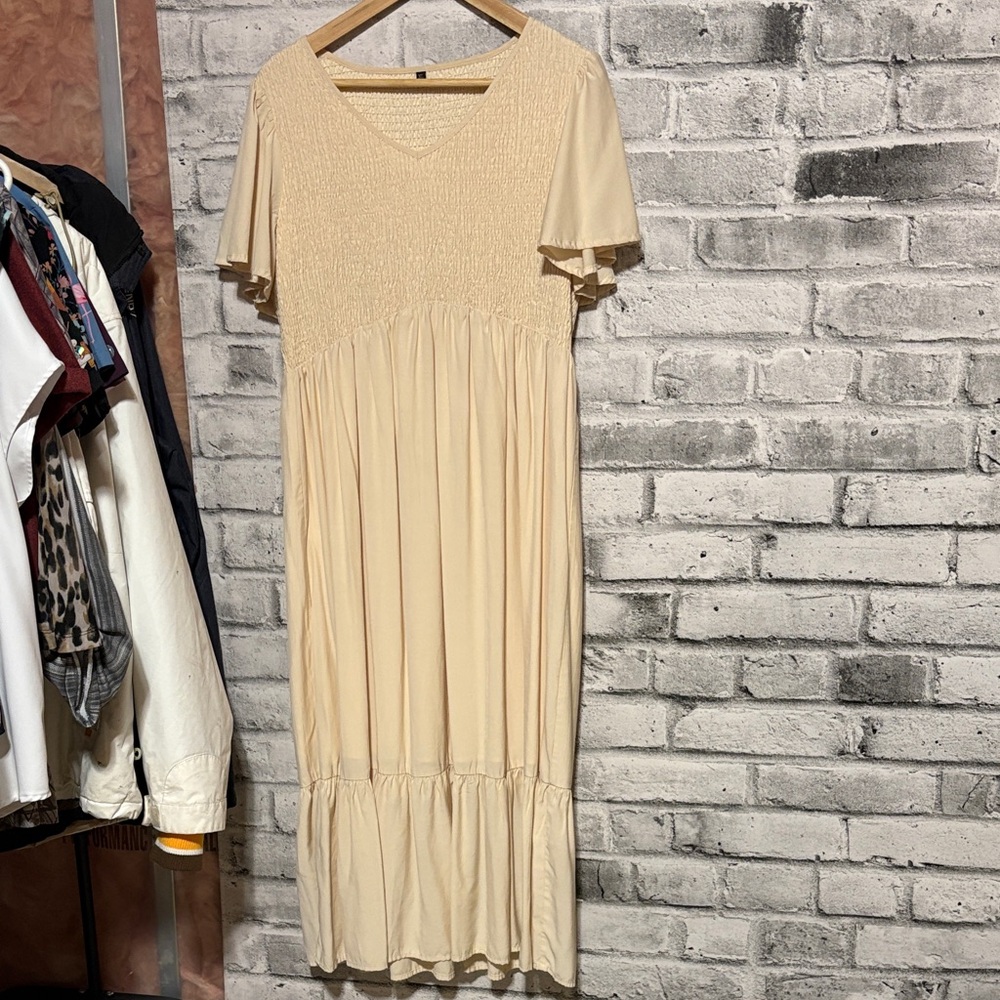 Cream Maxi Dress with Ruffle Hem